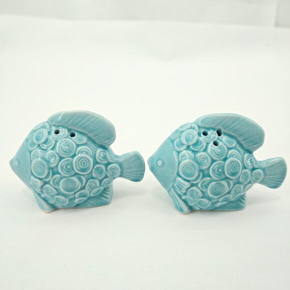Pier 1 Imports Ceramic Fish Salt & Pepper Shakers Blue w Stoppers - Picture 3 of 5
